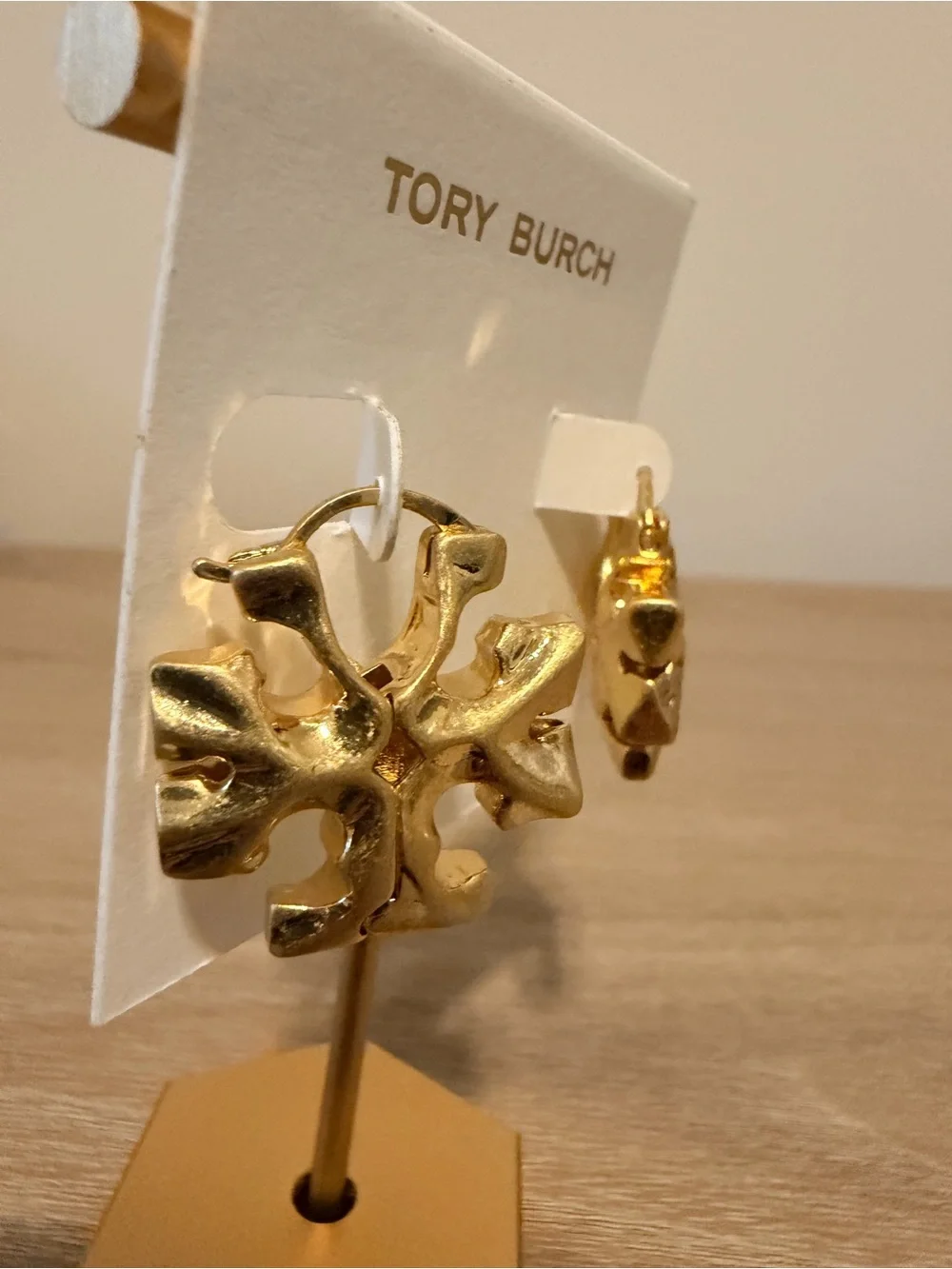 Tory Burch Gold Miller Logo Hoop Earrings New Dust Bag Gift Pouch